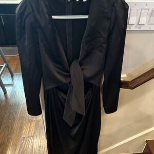 Wayf Black Tie Front Puff Sleeve Gown